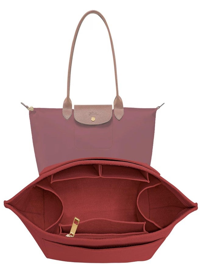 LOUKAYCCI منظم حقيبة يد LOUKAYCCI لحقيبة Longchamp Le Pliage L، مصنوع من اللباد، منظم حقيبة Longchamp Tote مع كوب (لون عنابي، حجم كبير) - Image 1